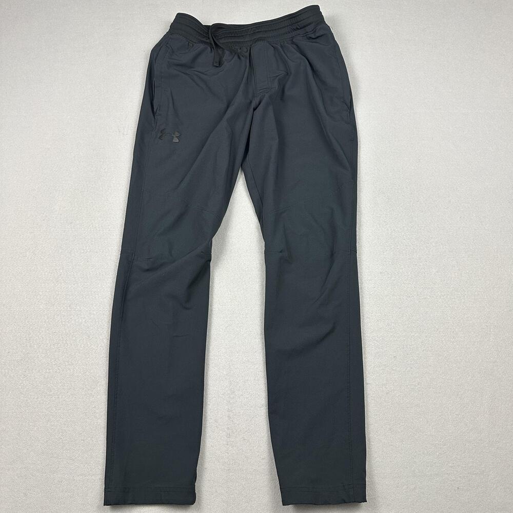 Under Armour Pants Men Large Black Solid Track Tapered Elastic Waist Pockets L